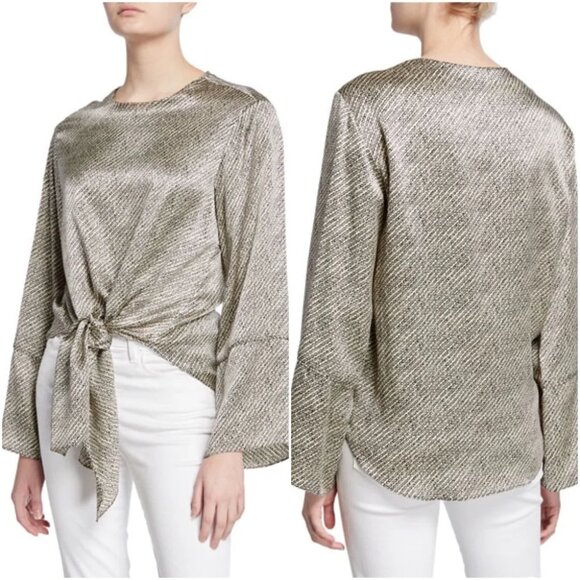 Cinq a Sept 100% silk tie hem Hayden draped blouse - Picture 1 of 7